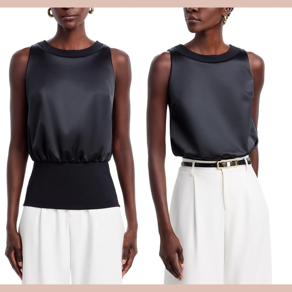 NWT $500 Chiara Boni La Petite Robe [ 14 ] Sniza Satin Blouse Top in Black u1567